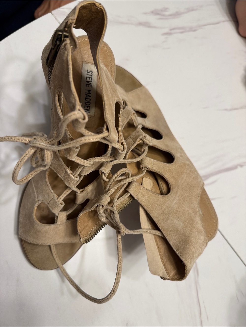 Steve Madden Lace-Up Espadrille Sandals in Tan Suede